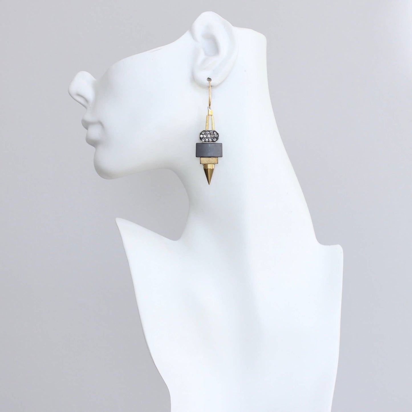 CHRE46 ArtDeco hematite and brass earrings