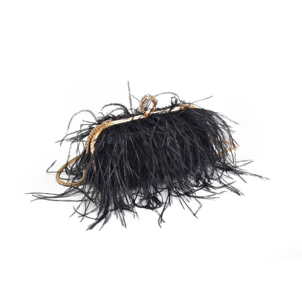 Black Harlow Feather Evening Bag