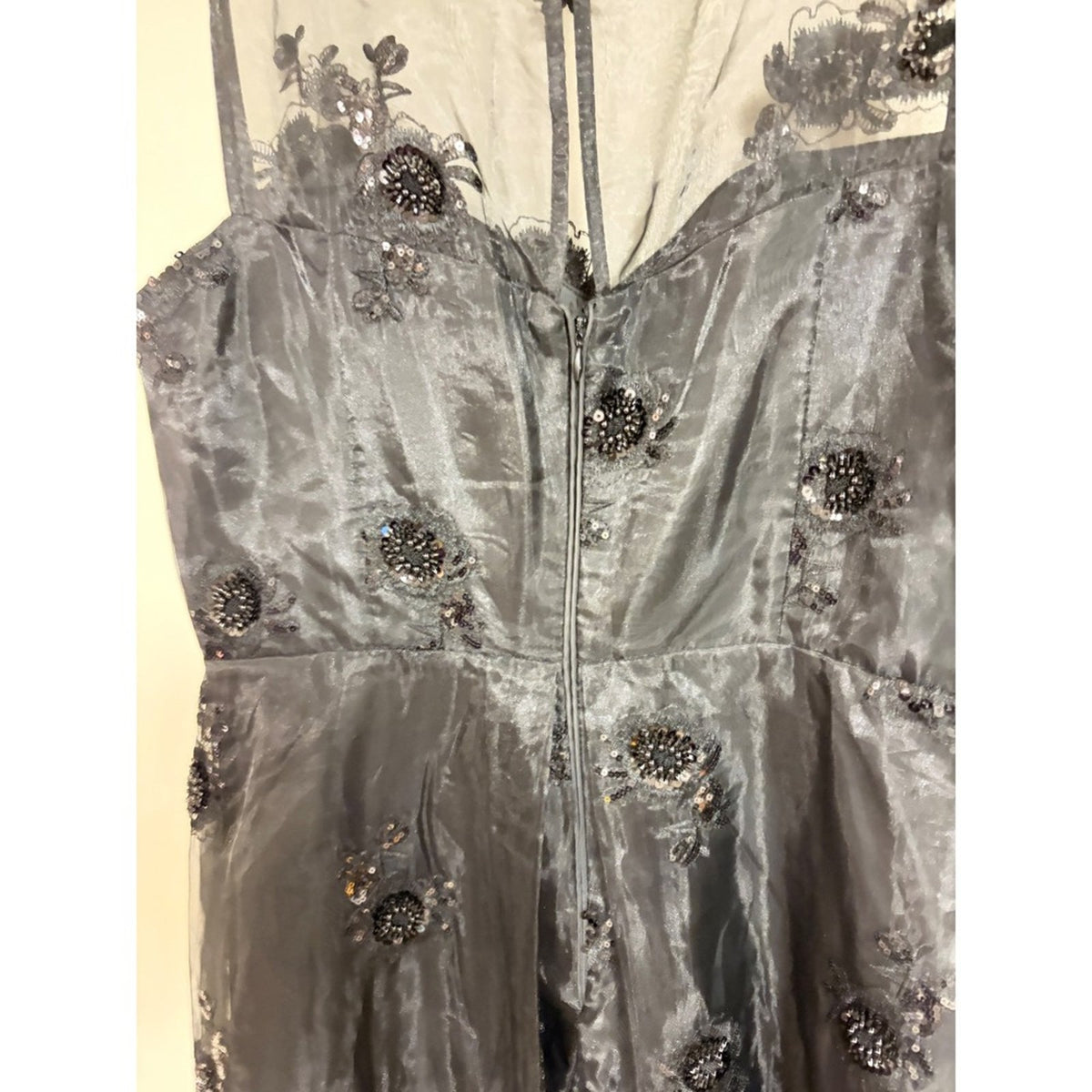 NWOT Donna Karan Black Beaded Embroidered Organza Cocktail Dress Size 8