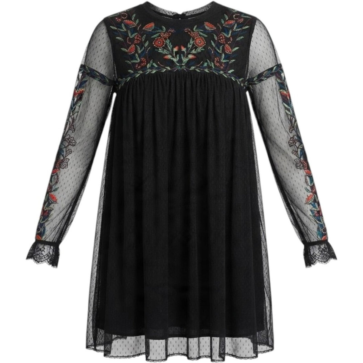 Pre-Loved Zara Embroidered Mesh Tulle Babydoll Mini Dress/Tunic Size XS