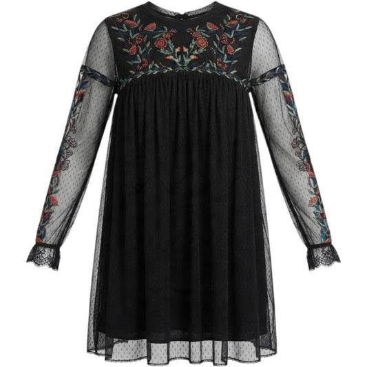 Pre-Loved Zara Embroidered Mesh Tulle Babydoll Mini Dress/Tunic Size XS
