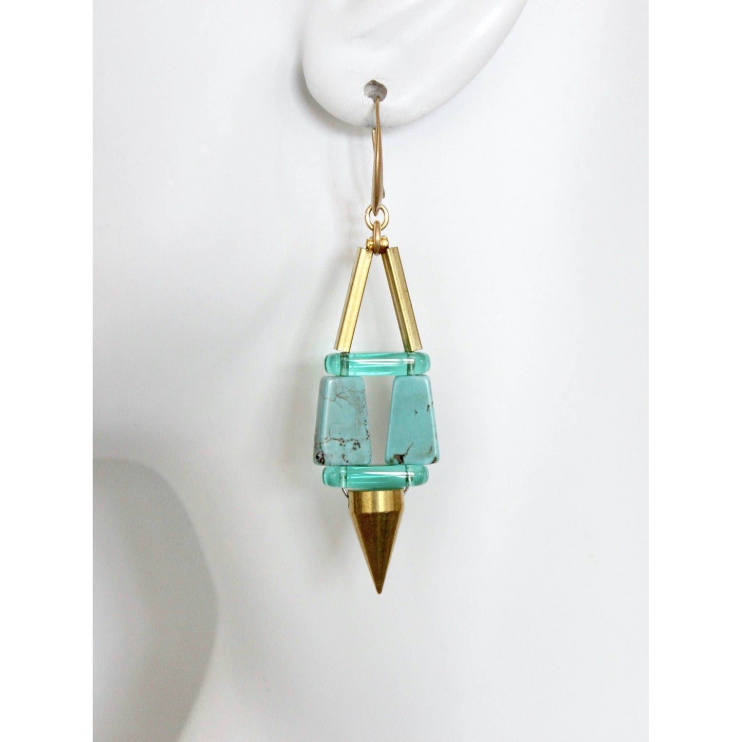 Geometric turquoise and green glass earrings