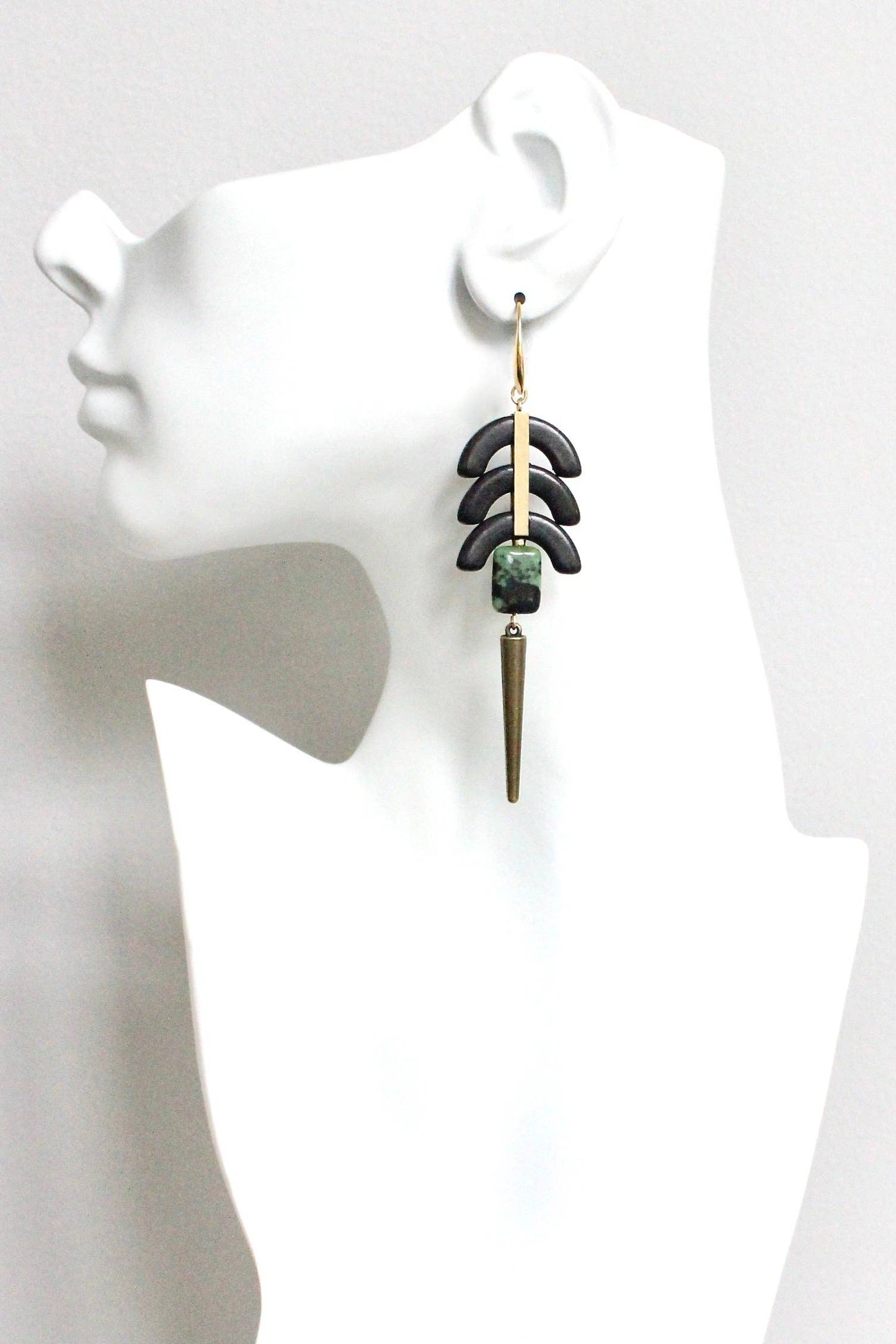 Black and green geometric earrings