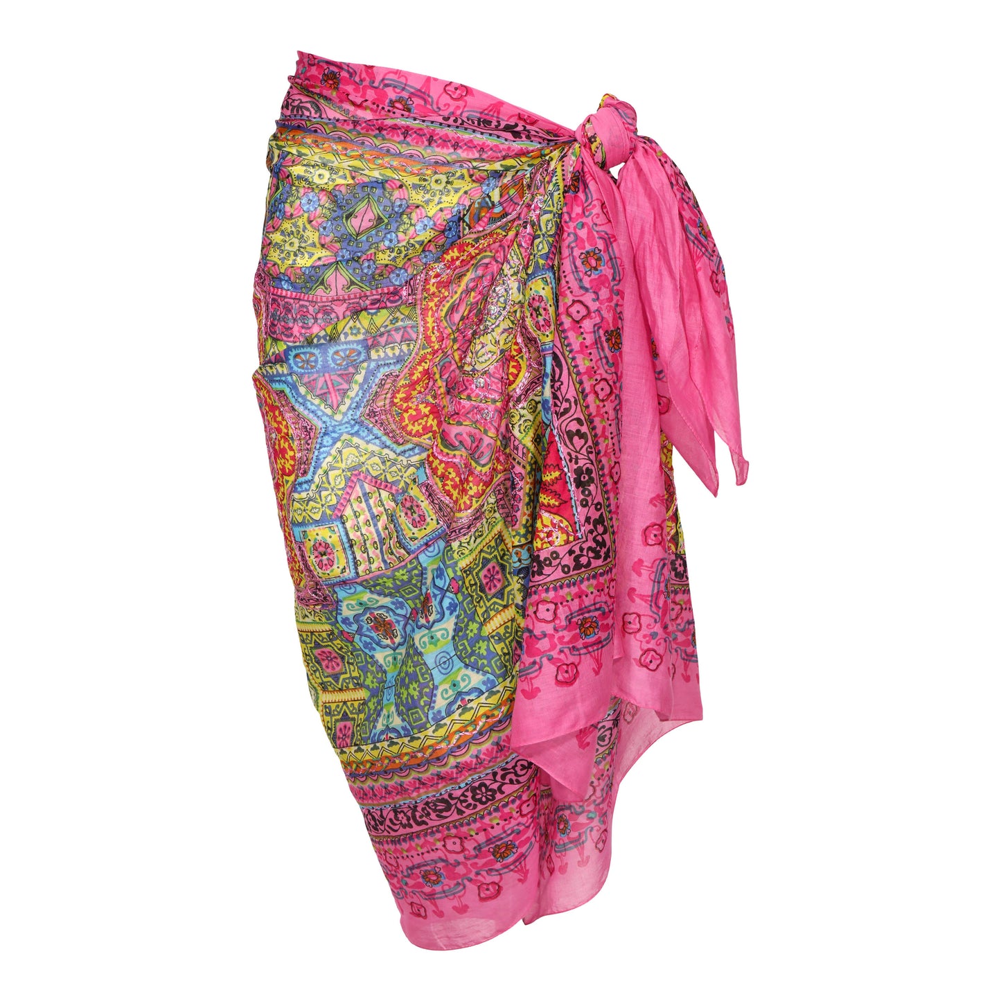 Geometric Metallic Embroidered Sarong in Pink