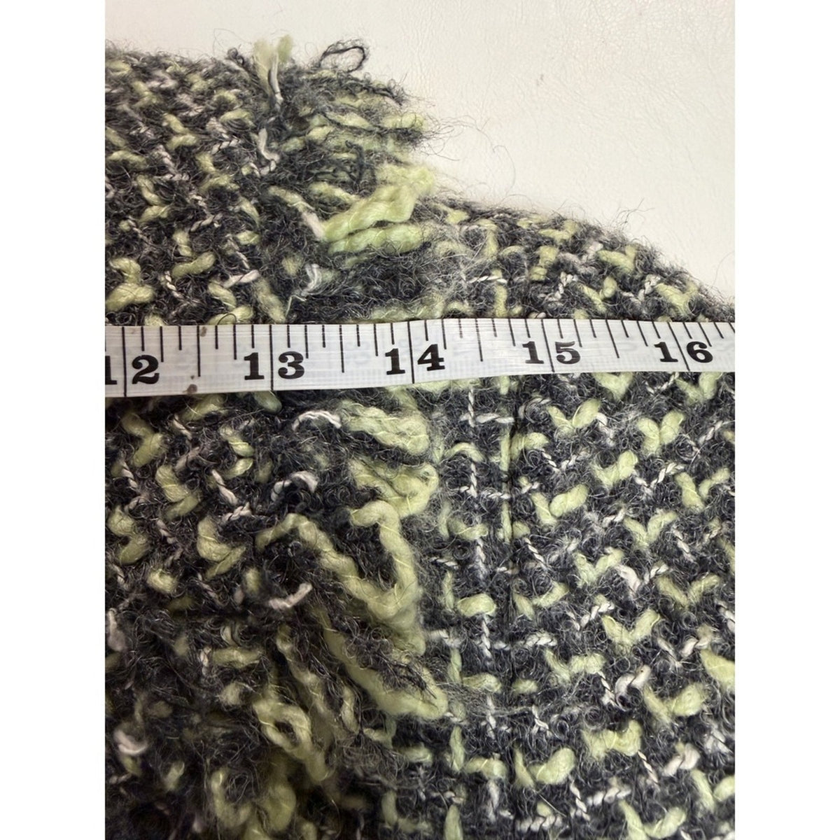 Vintage JON Womens Tweed Skirt Suit Black Grey Yellow Fringe Size 4