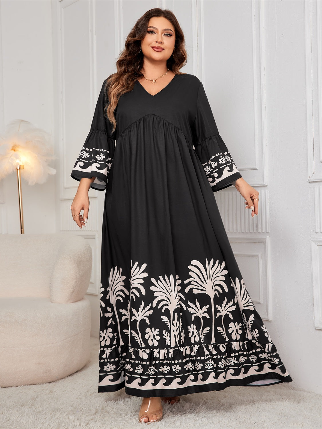 Plus Size Black Printed Maxi Dress