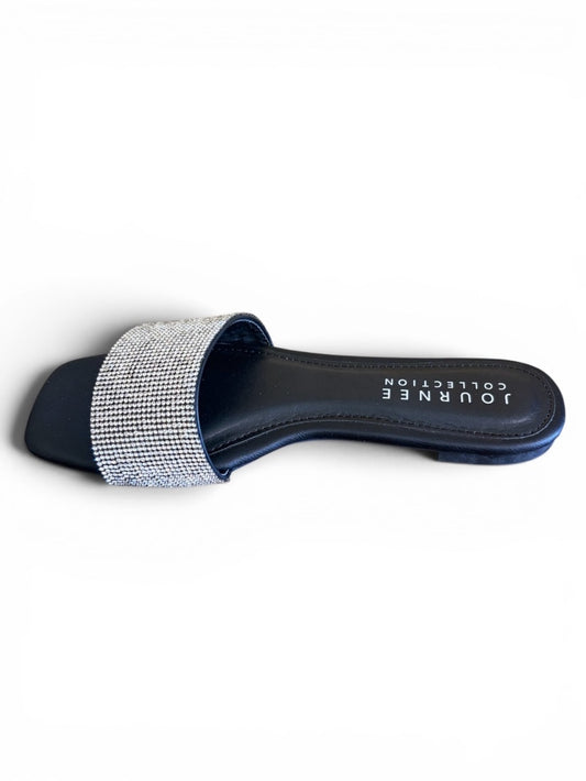 Journee Collection Black Slide Sandal with Silver Rhinestone Strap - Size 7
