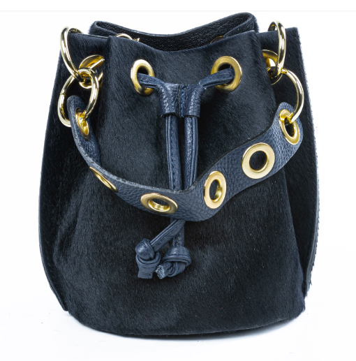 German Fuentes Black Mini Cowhide Bucket Bag