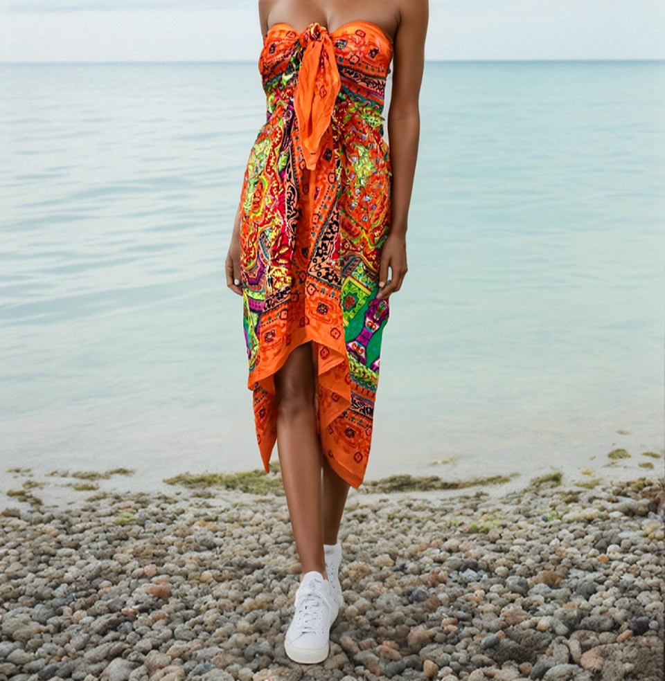 Orange Metallic Embroidered Cotton Sarong