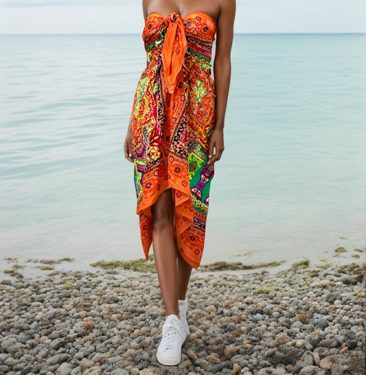 Orange Metallic Embroidered Cotton Sarong