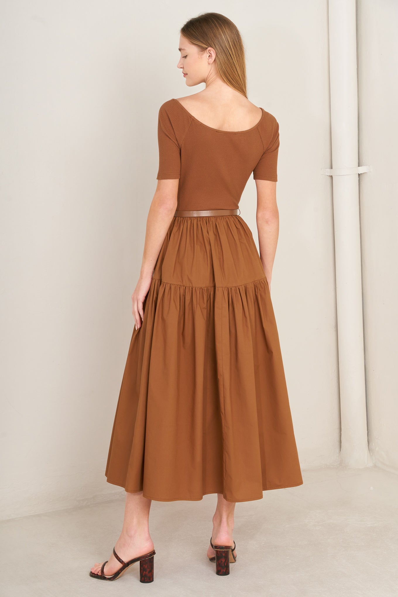 SADDLE BREEZE RUST MIDI DRESS