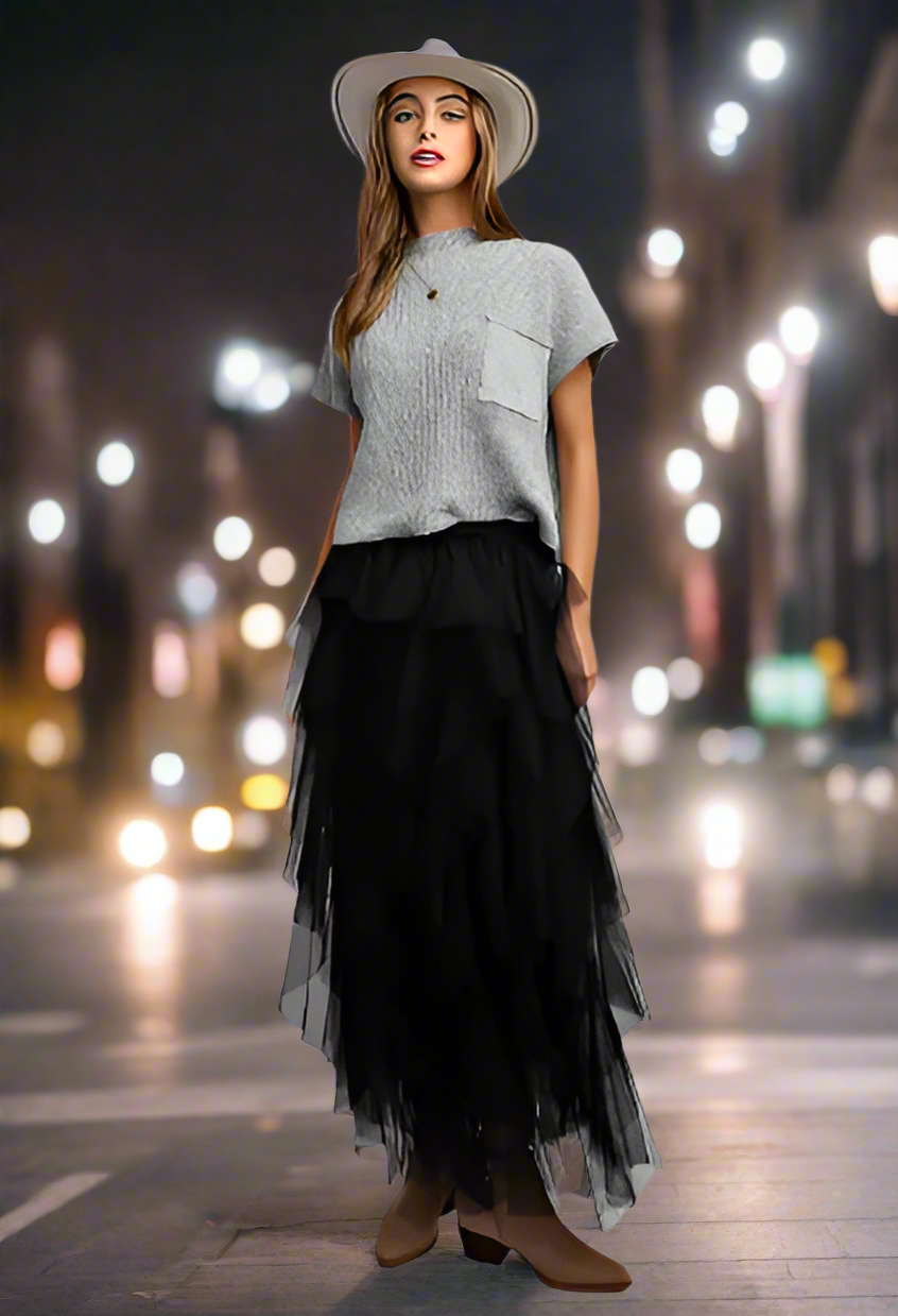 Black Tulle Mesh Layered Max Skirt