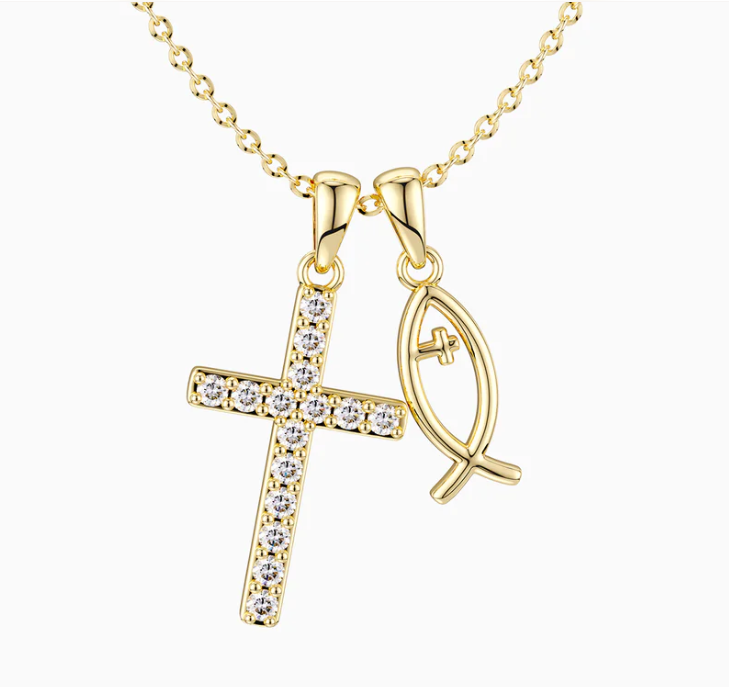 18kt Gold SS Cross Necklace