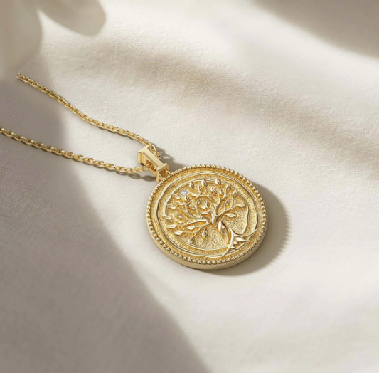 18kt Gold SS Tree of Life Amulet Medallion Necklace