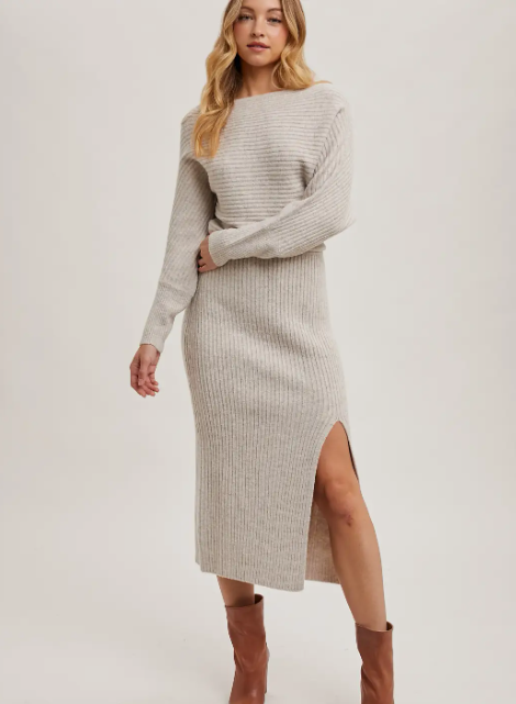 Off Shoulder Midi Knit Dress