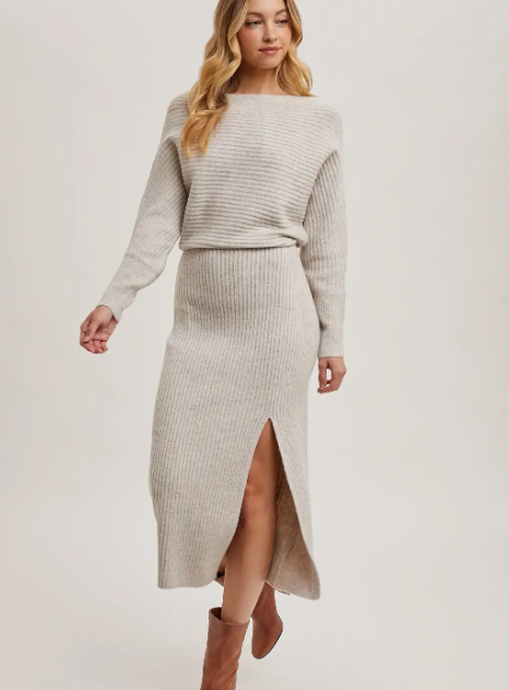 Off Shoulder Midi Knit Dress