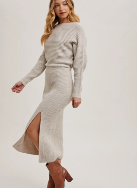 Off Shoulder Midi Knit Dress