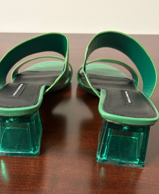 French Connection Emerald Green Croc-Embossed Lucite Block Heels Size 8.5W