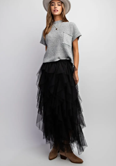 NWOT Sweet Generis Black Mesh Tulle Cascading Skirt