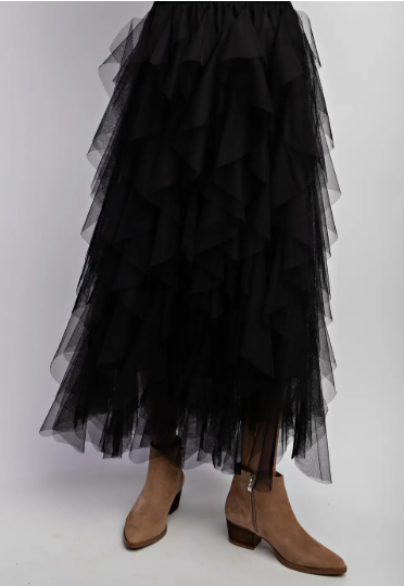 NWOT Sweet Generis Black Mesh Tulle Cascading Skirt