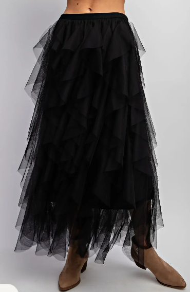 NWOT Sweet Generis Black Mesh Tulle Cascading Skirt