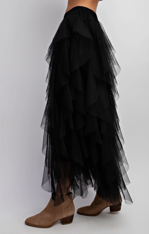 NWOT Sweet Generis Black Mesh Tulle Cascading Skirt