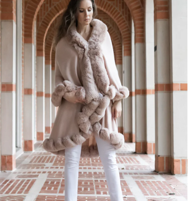 Multi-Layered Faux Fur Knit Cape