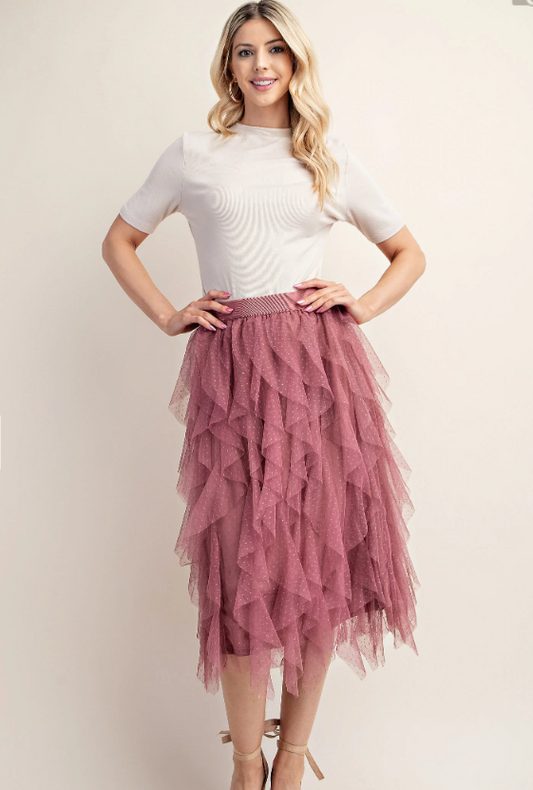 Pink Tulle Midi Skirt