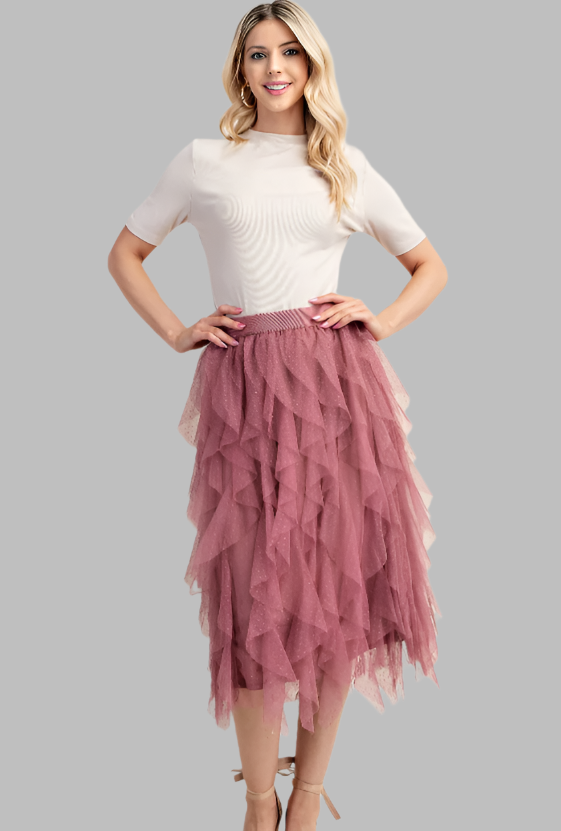 Pink Tulle Midi Skirt