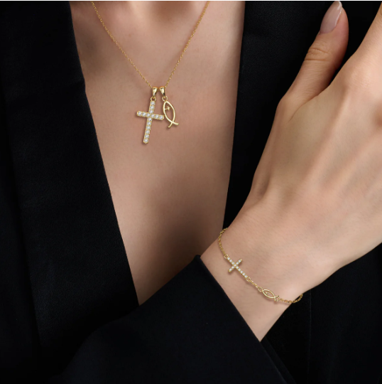 18kt Gold SS Cross Necklace