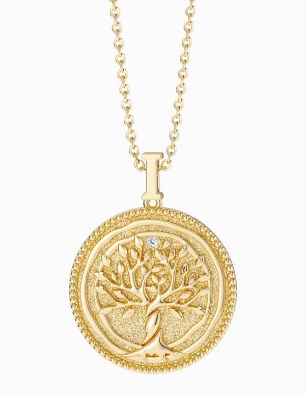 18kt Gold SS Tree of Life Amulet Medallion Necklace