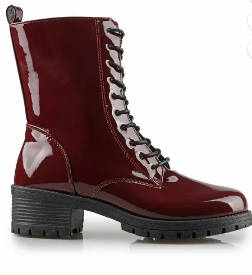 Wine Patent Leather Combat Boots