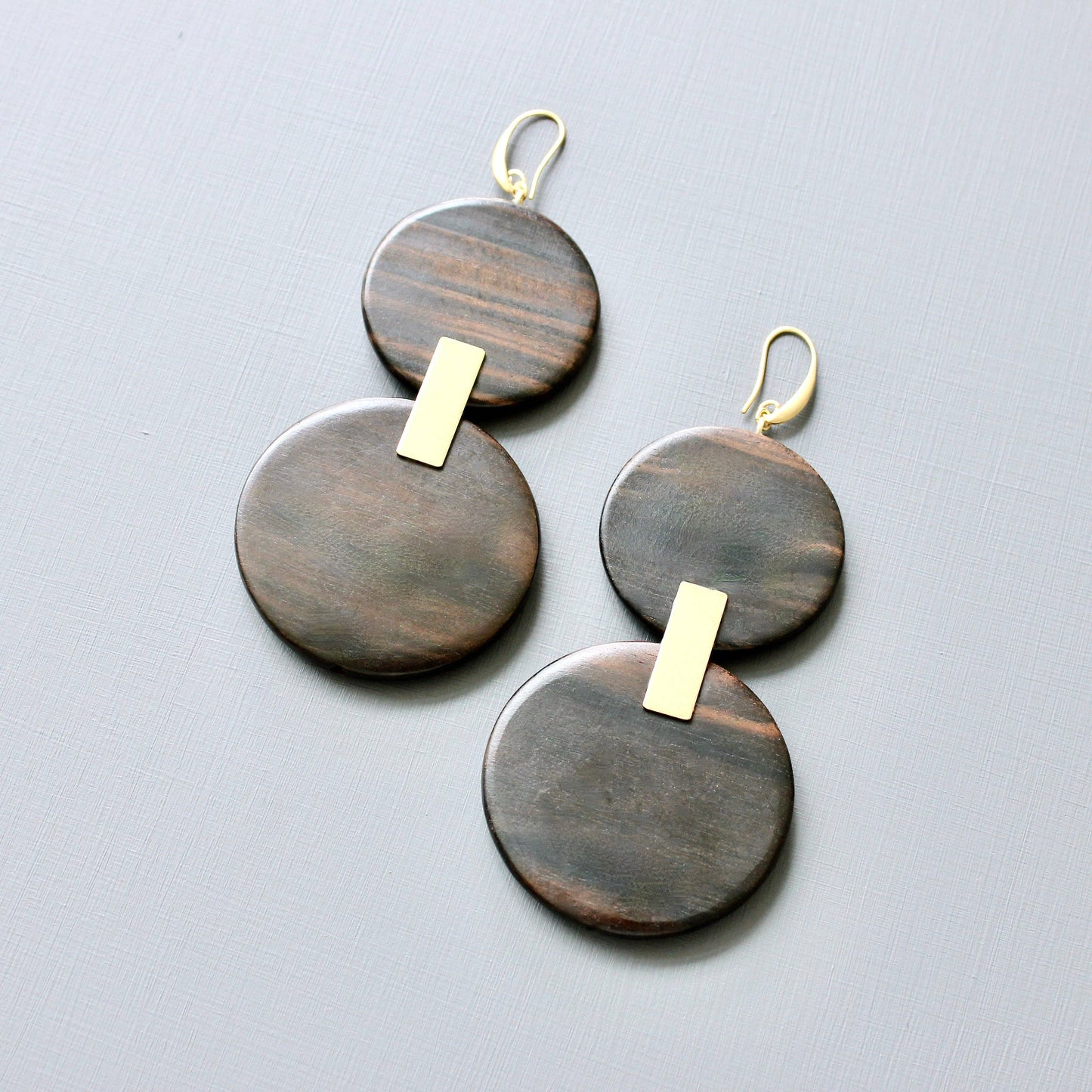 Ebony wood shoulder duster earrings