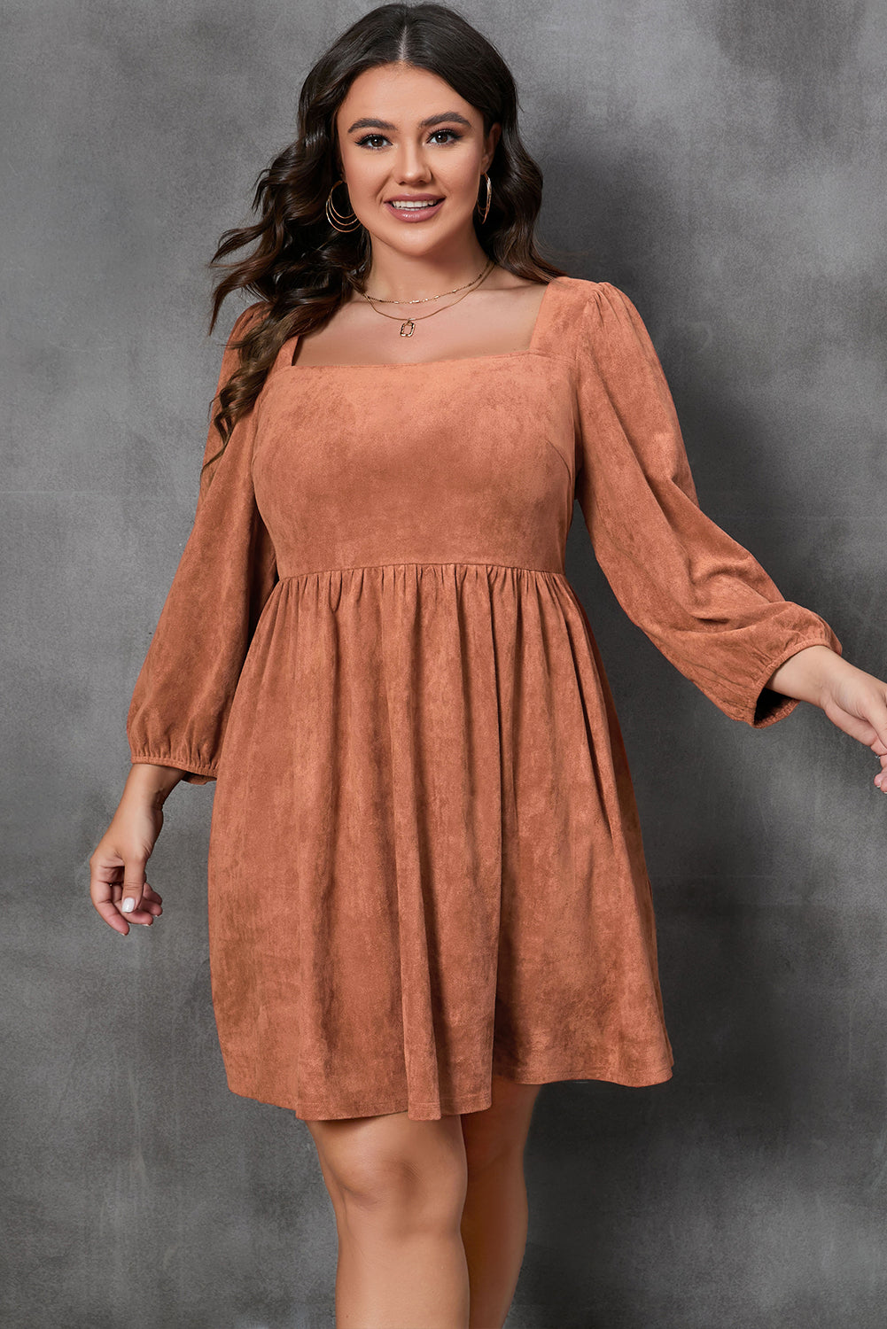 Chestnut Plus Size Suede  Dress