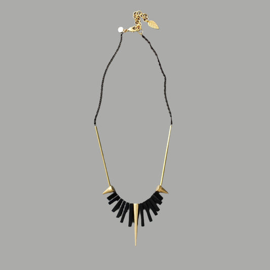 Geometric black agate and brass spike necklace