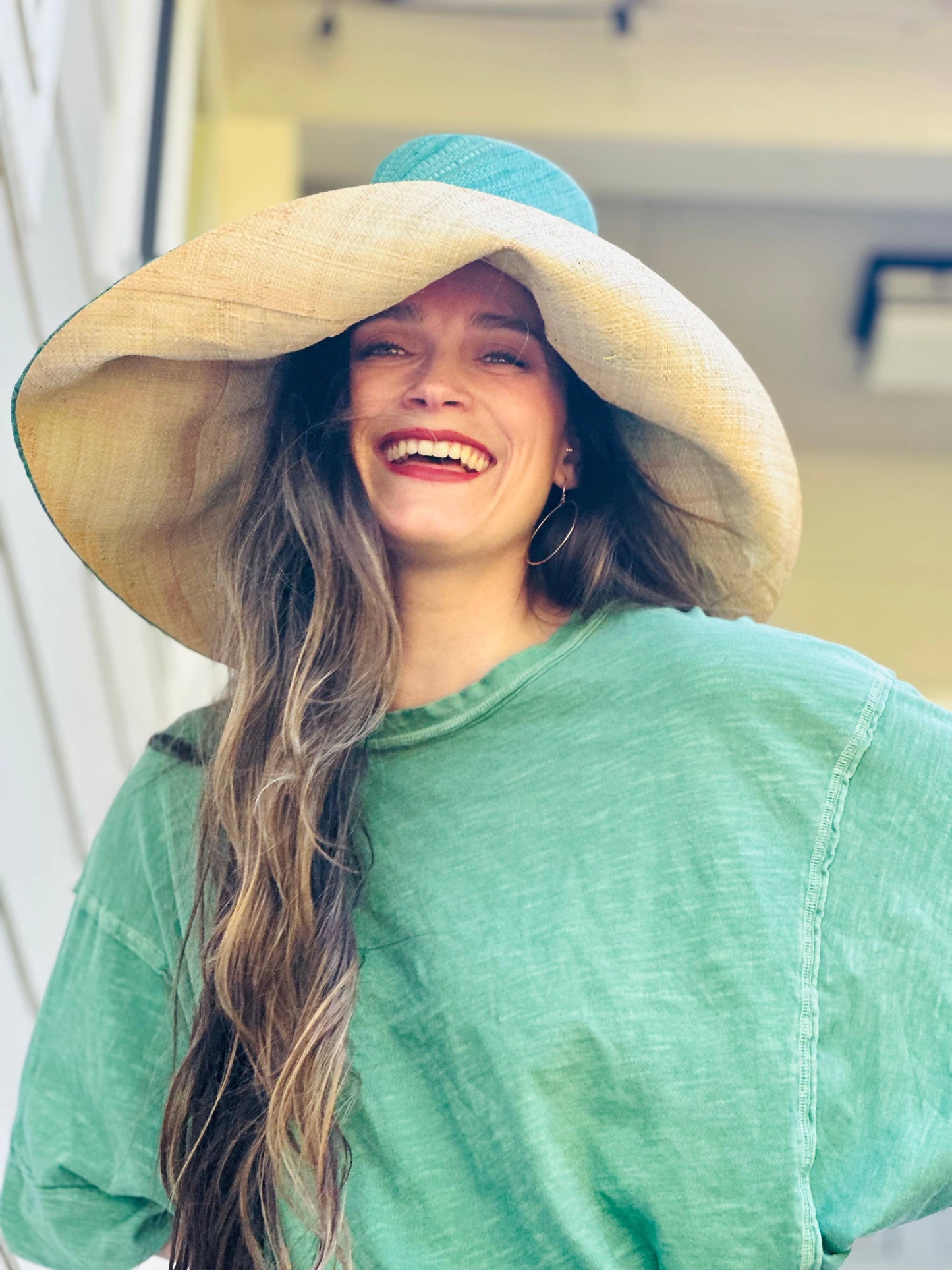 5" & 7" Wide Brim Two Tone Packable Straw Sun Hats