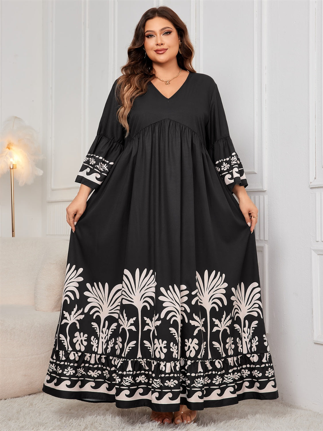 Plus Size Black Printed Maxi Dress