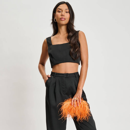Orange Harlow Feather Evening Bag