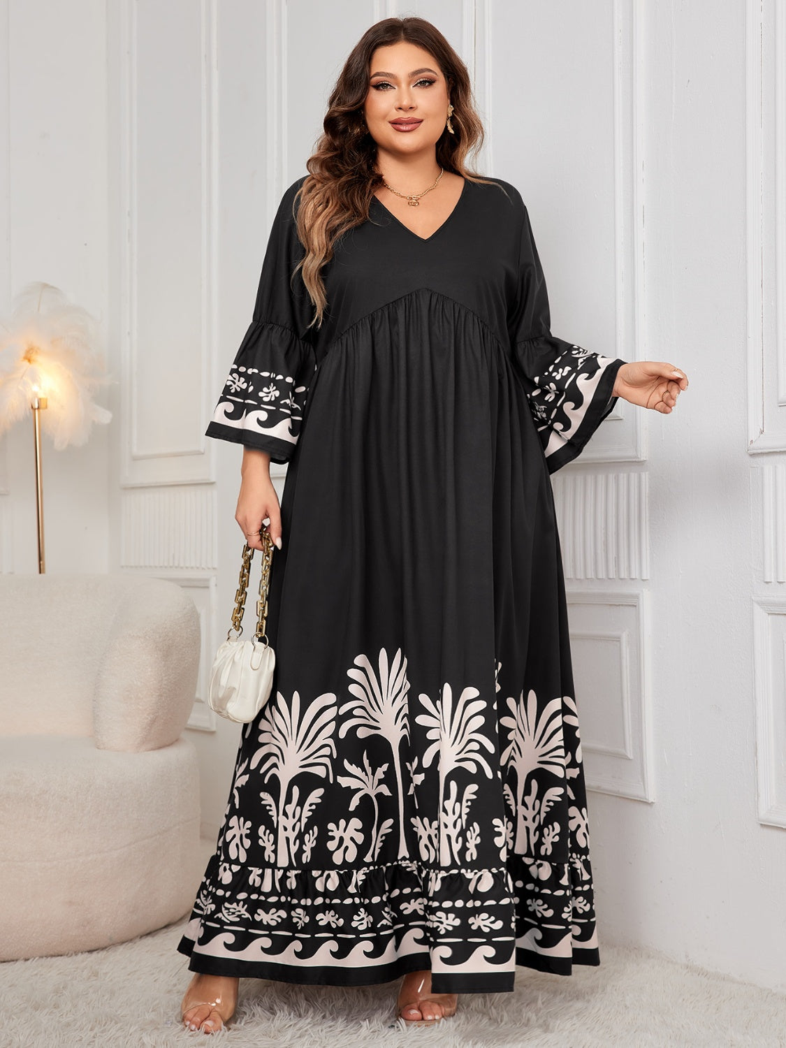 Plus Size Black Printed Maxi Dress