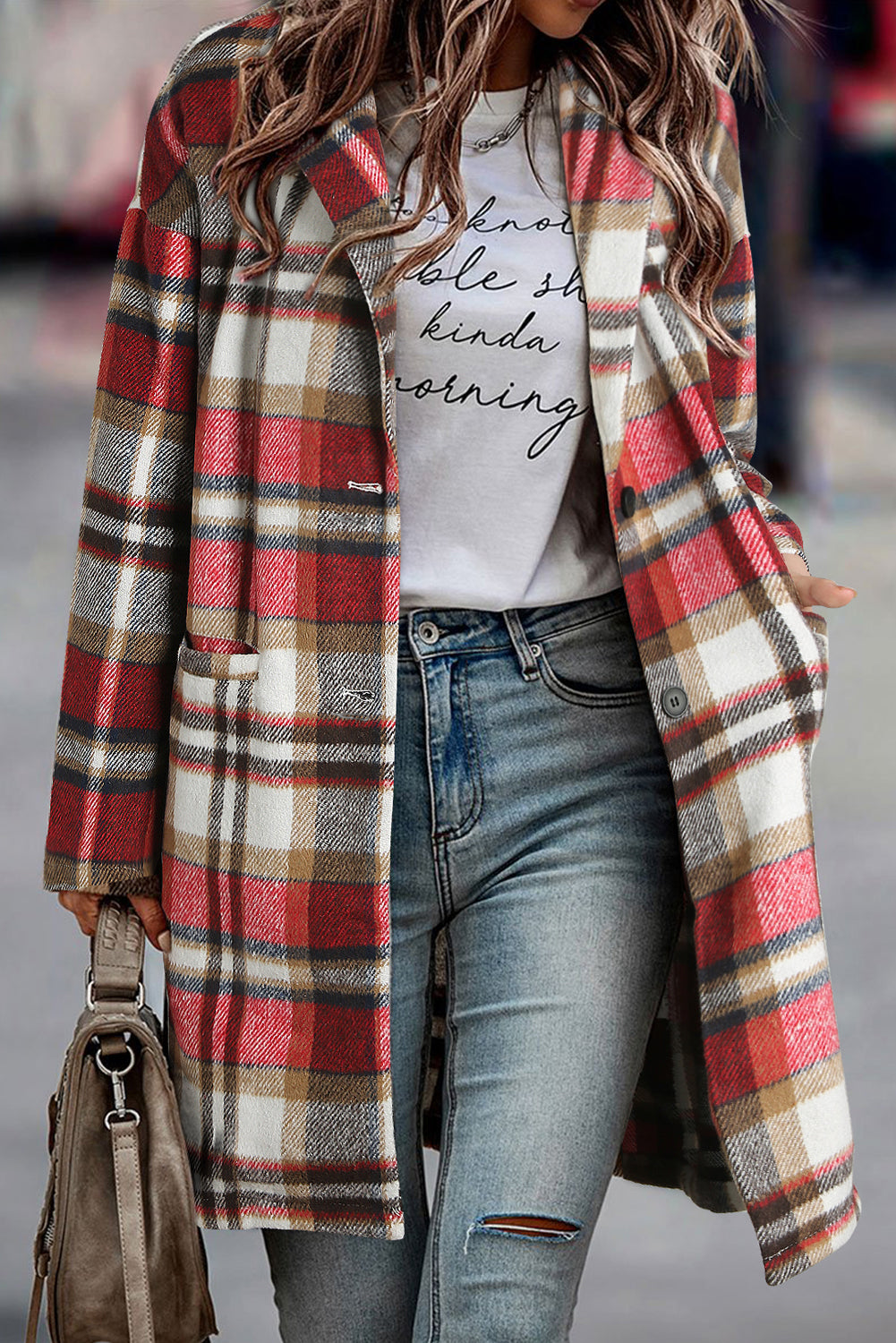 Khaki Plaid Button Up Lapel Jacket