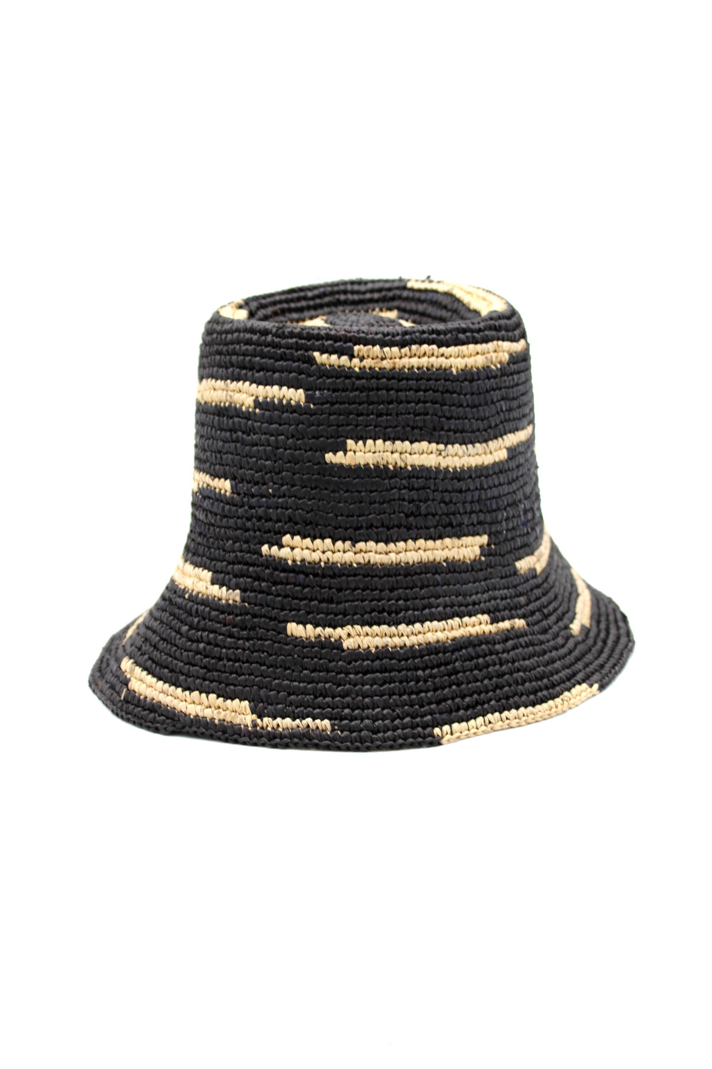 Taylor Crochet Bucket Hat with Black Zebra Stripes