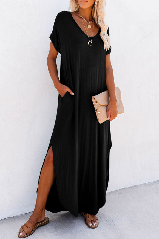 Black V Neck Loungewear Maxi Dress