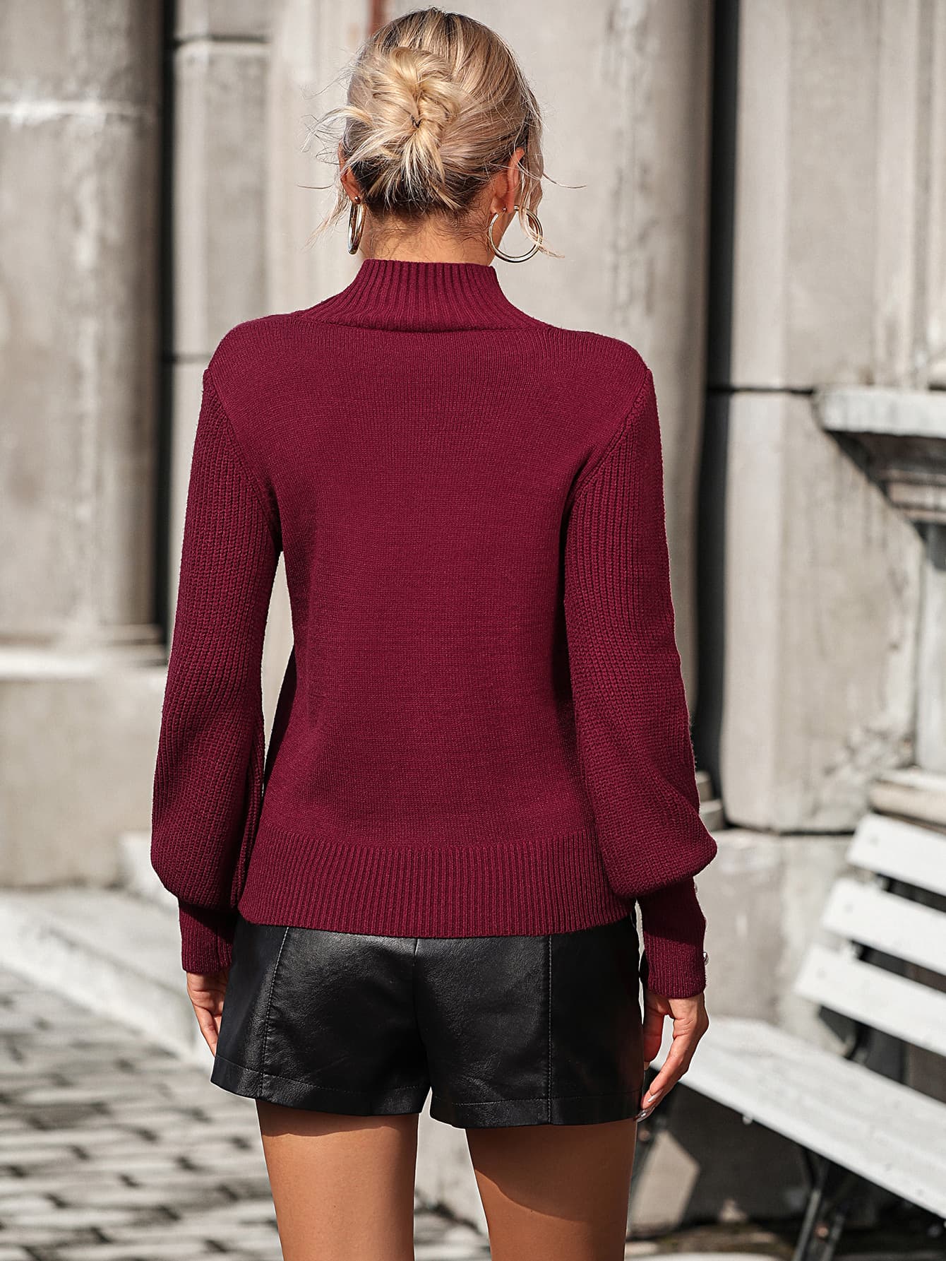 Mock Neck Lantern Sleeve Sweater