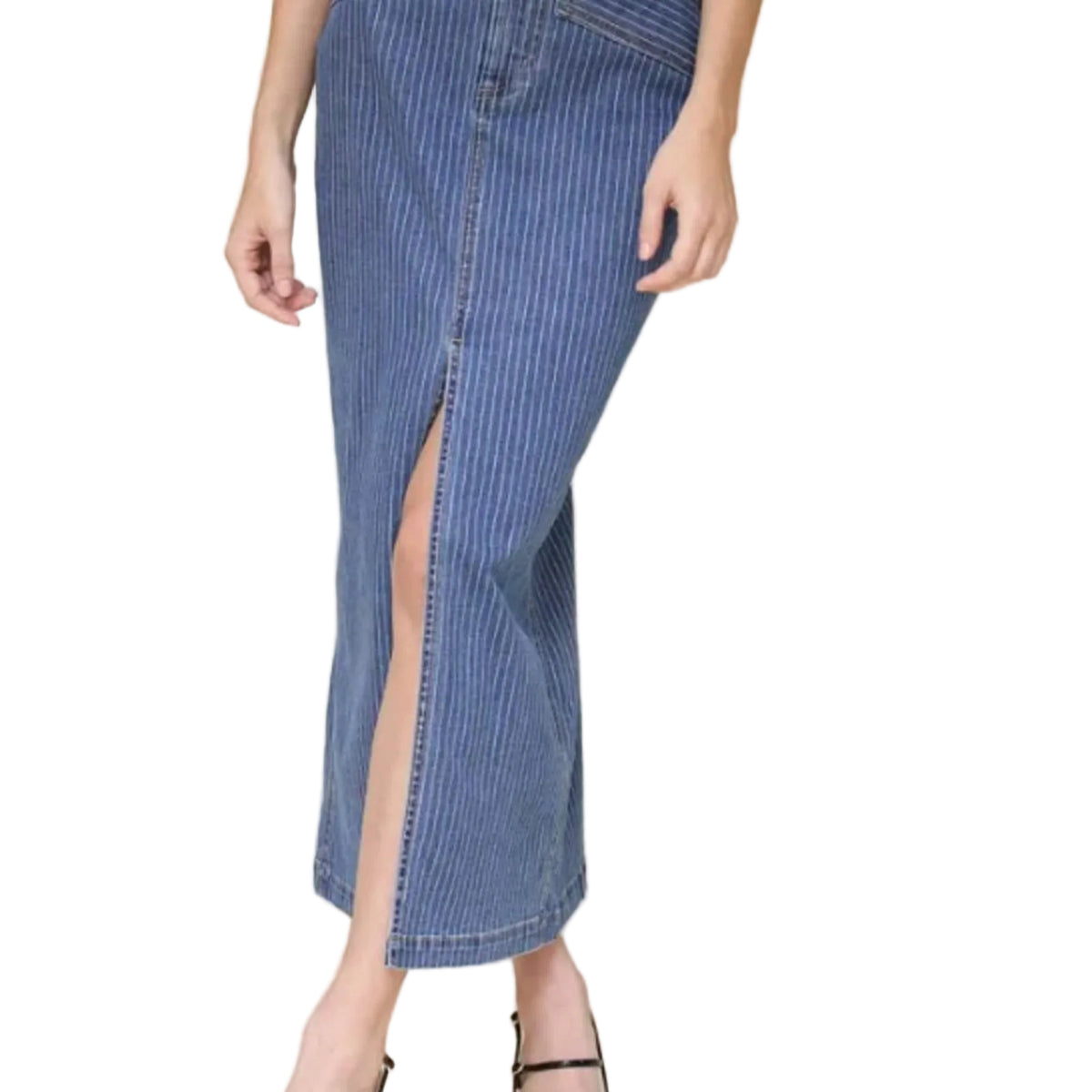 NWOT Avec Les Filles Women's Denim Front-Slit Maxi Skirt - Size (10)