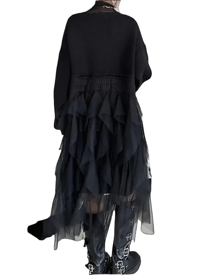 Madonna Collection Tulle Trim Sweater Dress