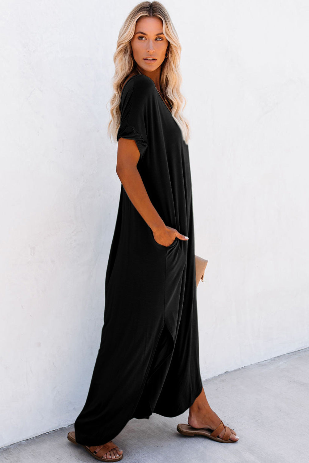 Black V Neck Loungewear Maxi Dress