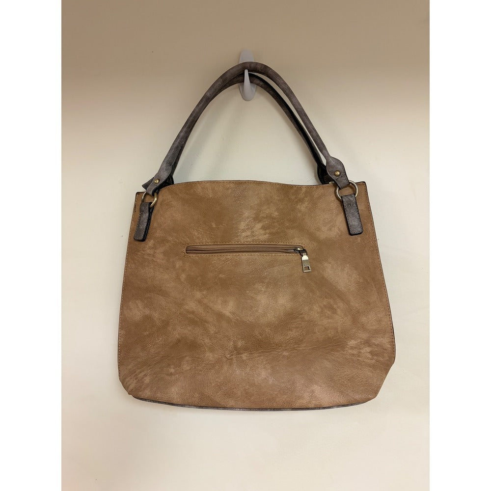 Jen & Co Two Tone Distressed Vegan Leather Shoulder Bag Tote w/ Crossbody Strap