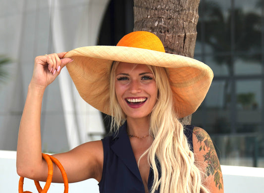 5" & 7" Wide Brim Two Tone Packable Straw Sun Hats