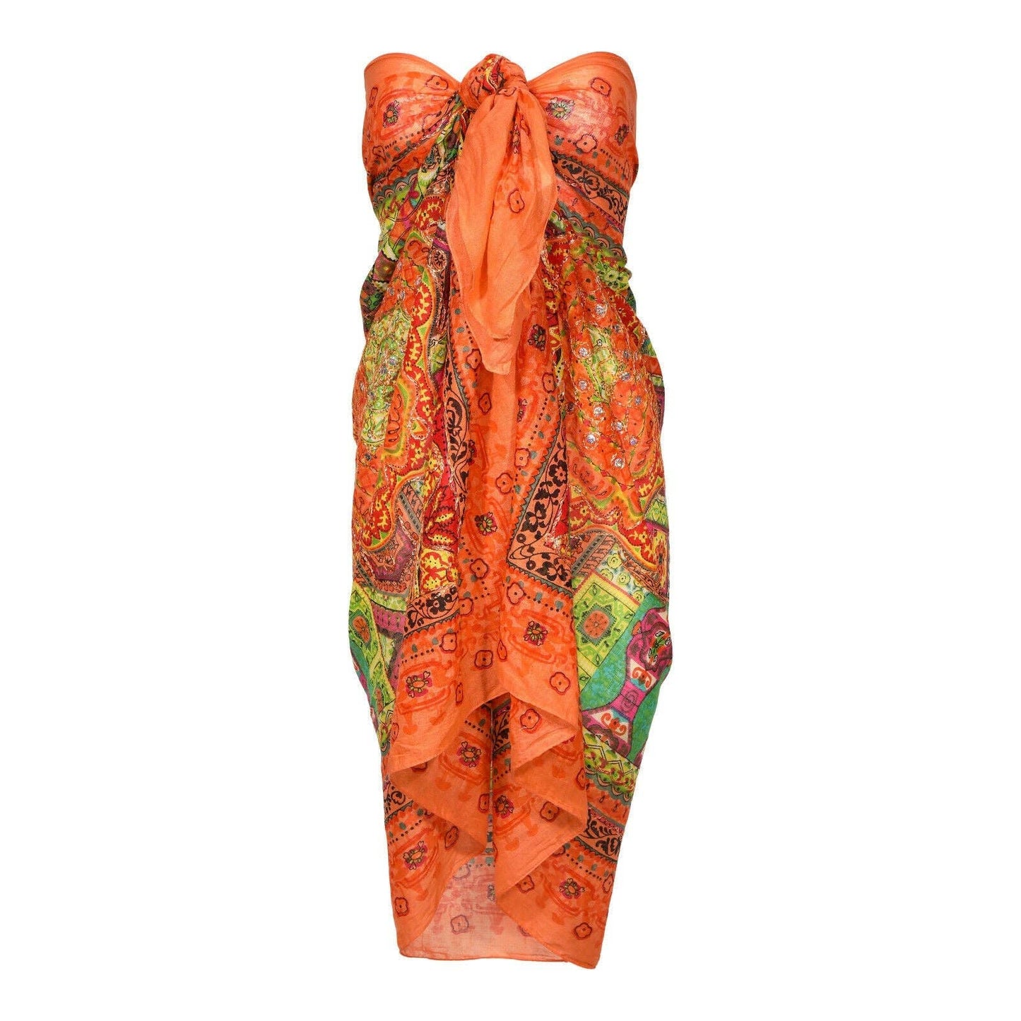 Orange Metallic Embroidered Cotton Sarong