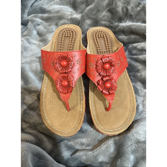Ecetana Red Wedge Sandals - Size 8